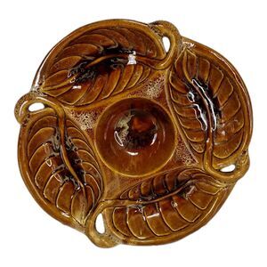 Vintage MCM 60s Wade California USA 722 Brown Ceramic Divided Serving Bowl Tray